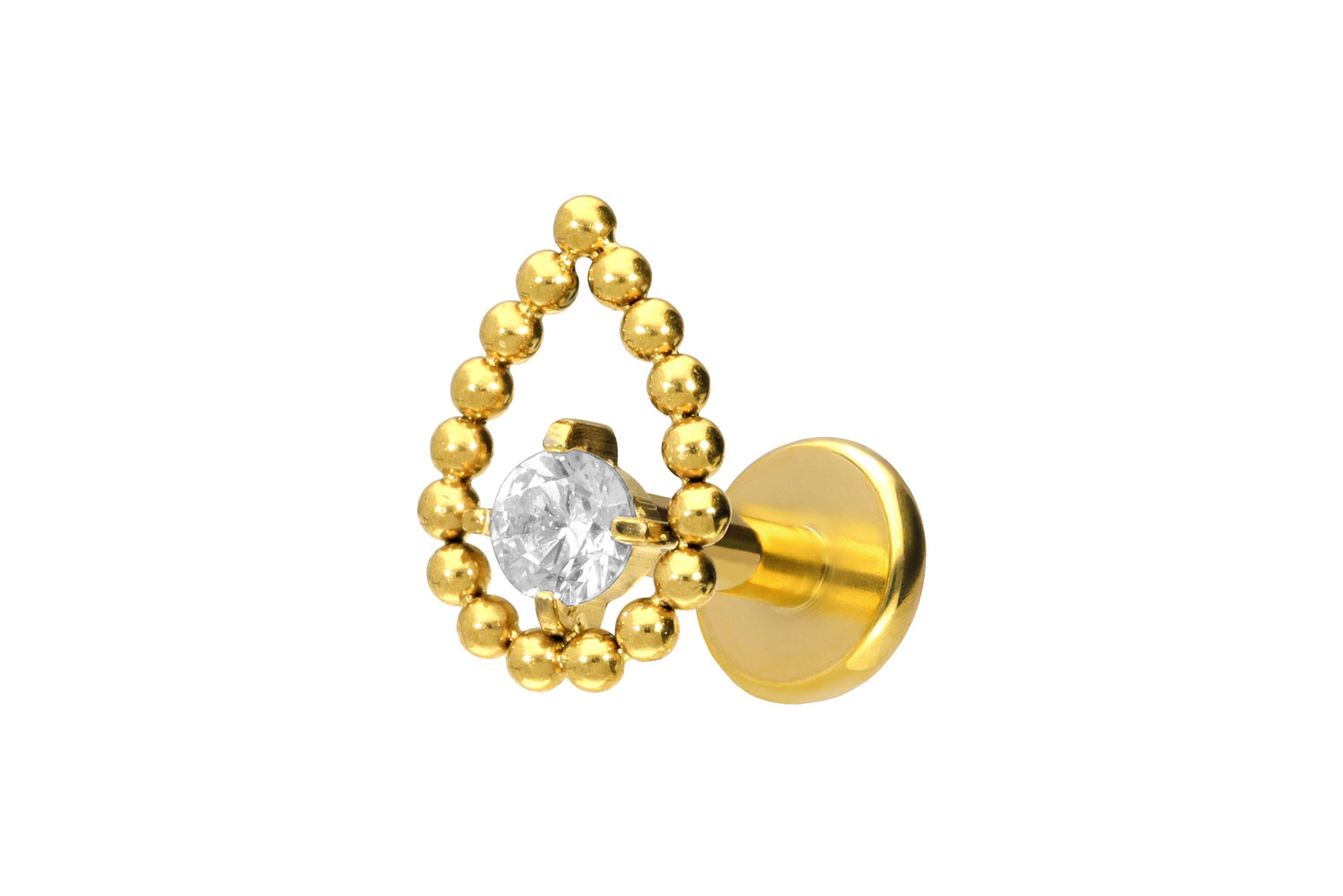 Titan Labret Piercing mit Push Fit TROPFEN + KRISTALL